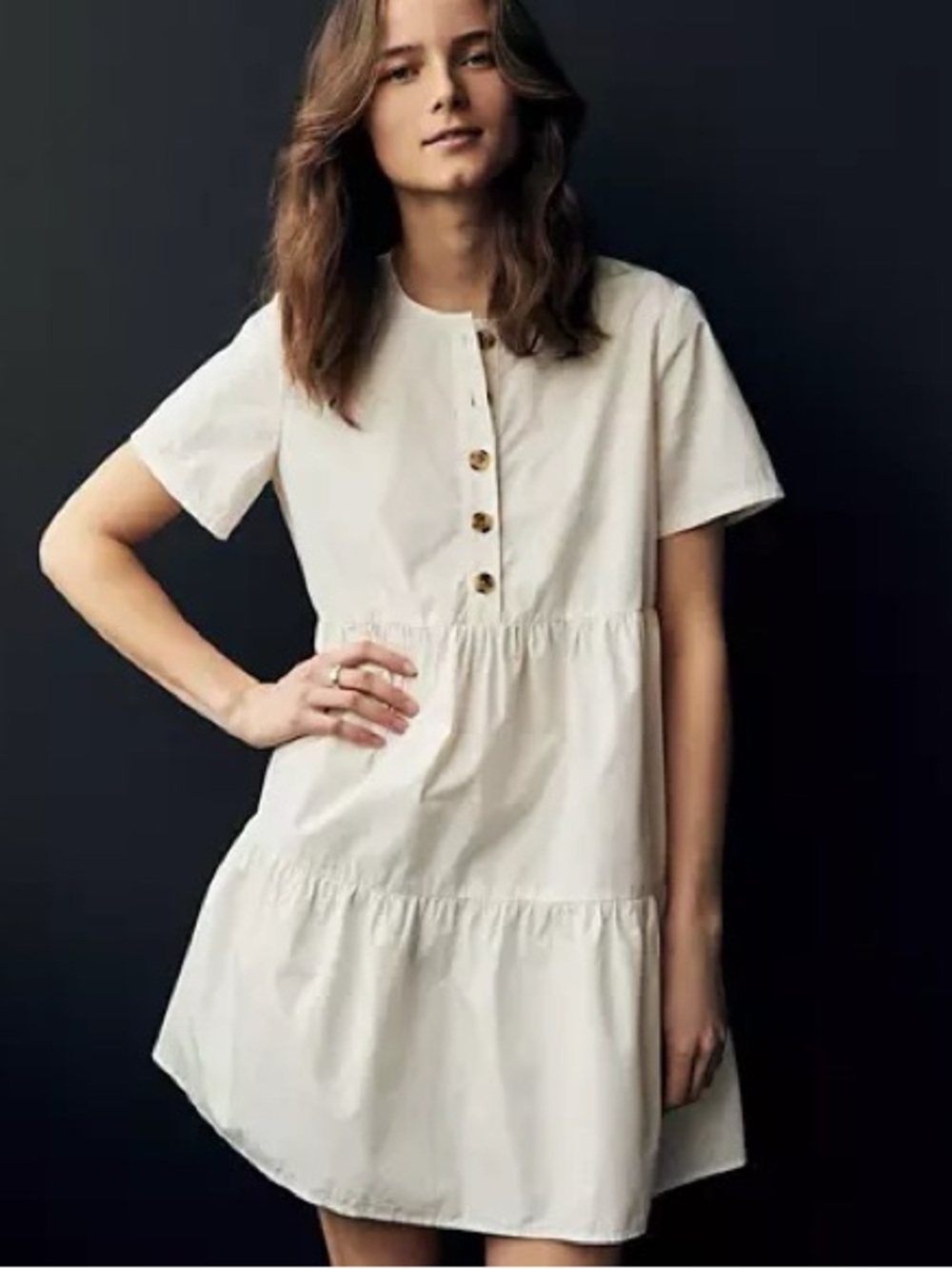 Madewell white Short-Sleeve Tiered Button Front Dress